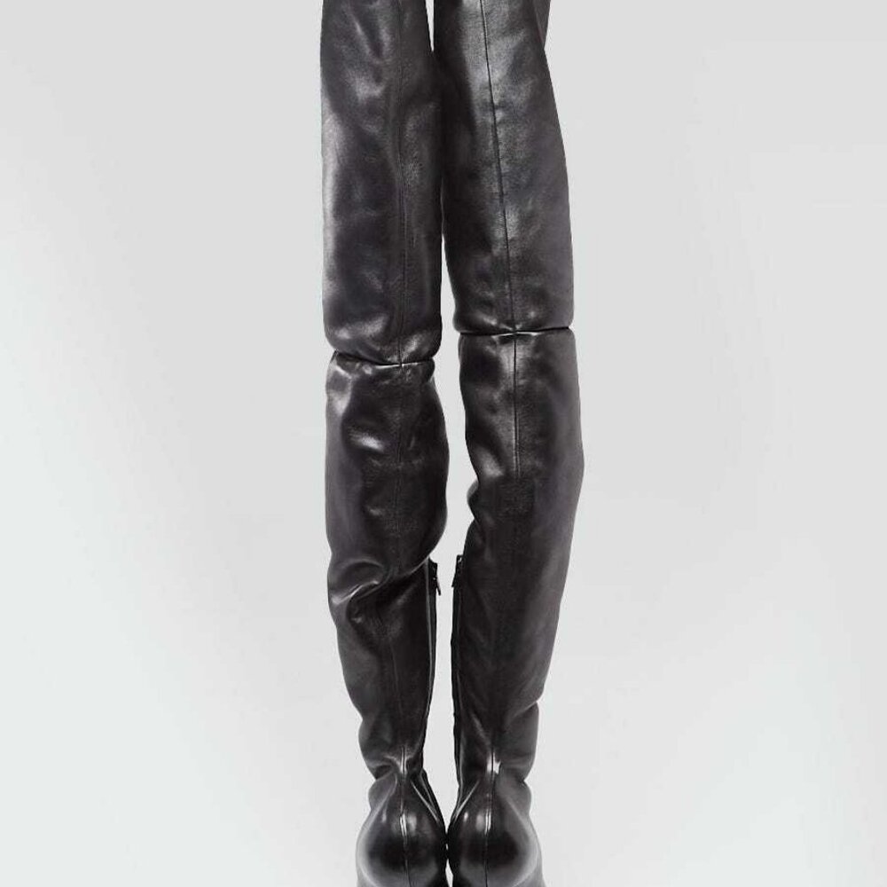 Givenchy Black Leather Stretch Over The Knee Wedge Boots Size 6.5/37 - Picture 3 of 5